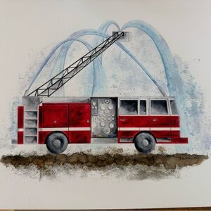 Red Fire Truck Home Art Print - Unbranded